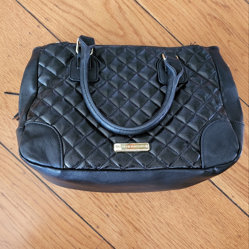 Steve Madden Black Gold Tote Satchel Bag Gently Used